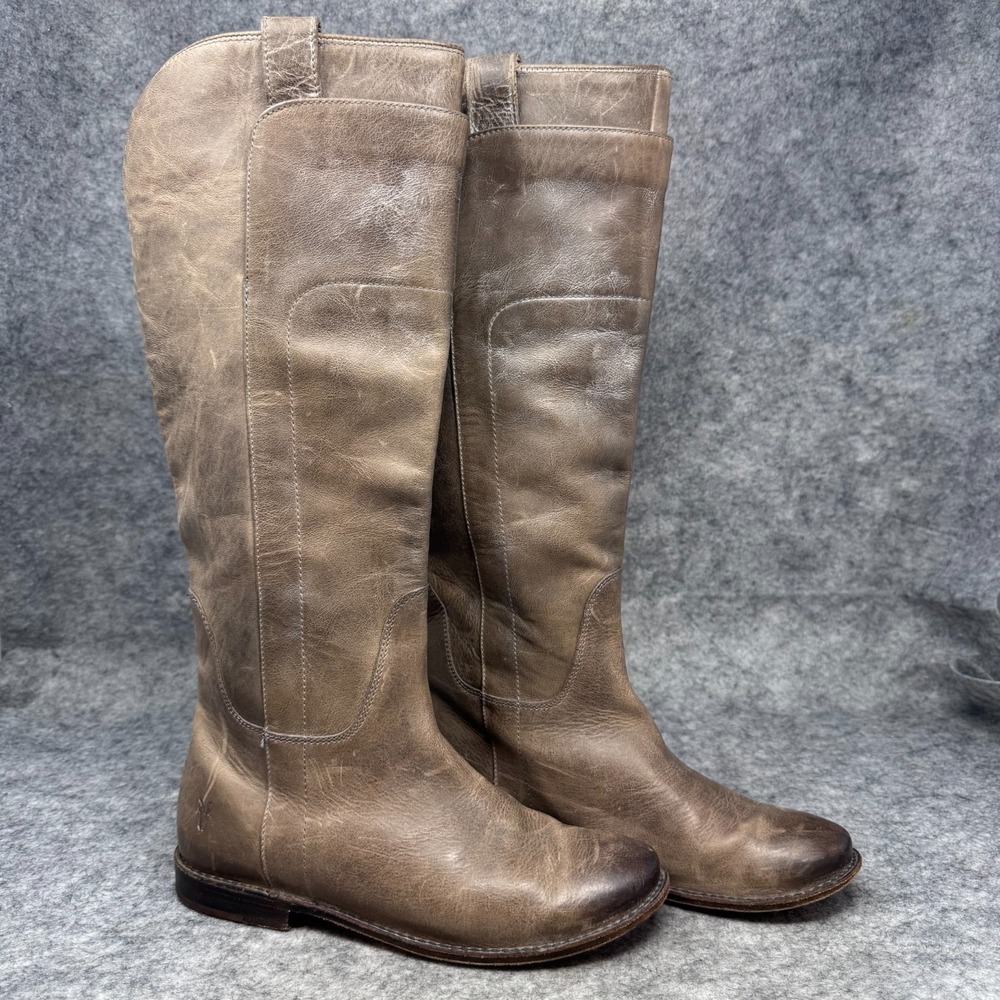 Frye Paige Tall Riding Boots Womens Sz 6B Brown Distressed Leather Style 77534